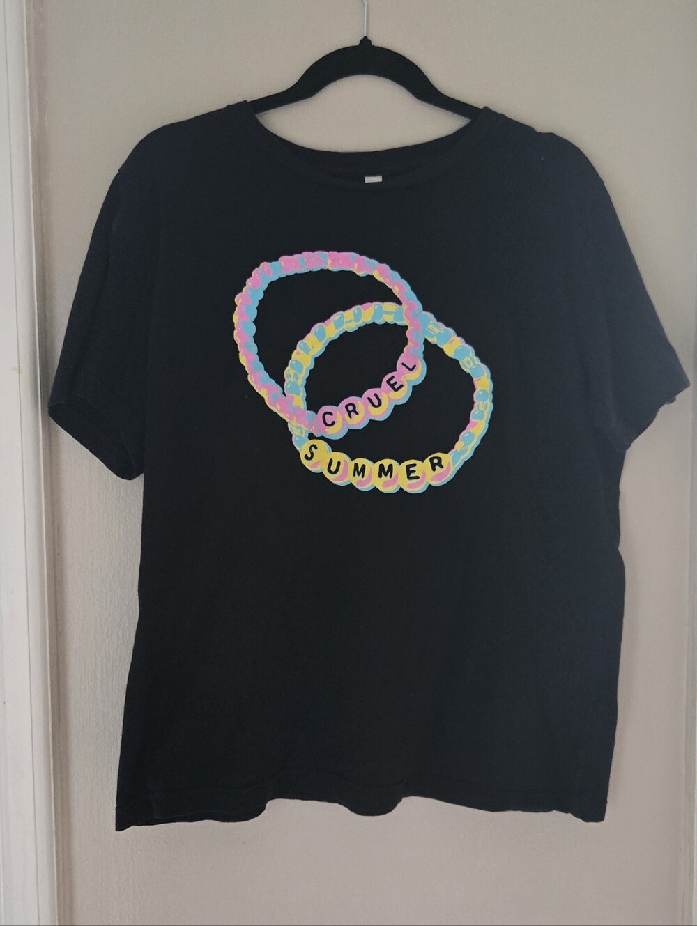 Taylor Swift Black T‑Shirt with Pastel Bead Graphict